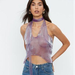 NWT Solado Halter Neck Asymmetrical Hem Mesh Crop